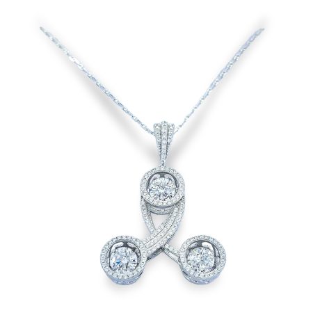 Dancing Diamond TRIPLE center stones, each surrounded by micro set halo "Crossing-Comet" design with round CZs pave' bale