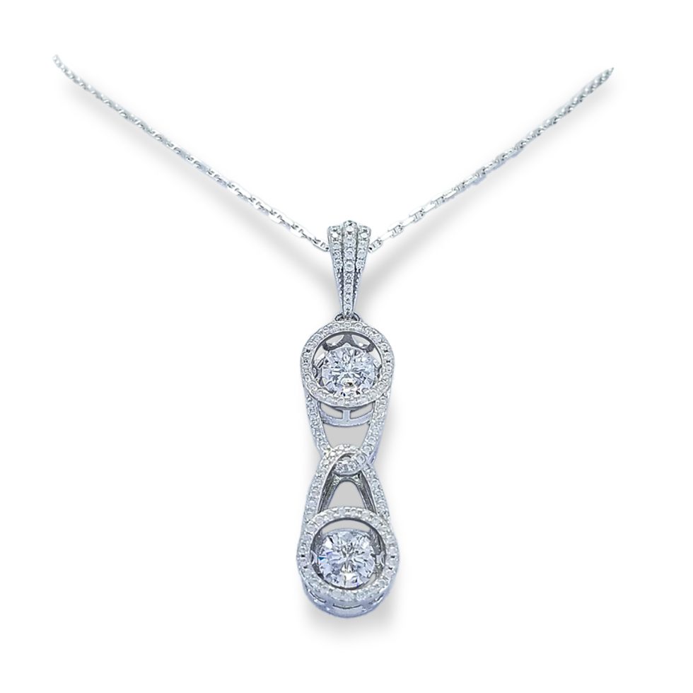 Dancing Diamond DOUBLE center stones, with "Opposing Open Tear Drop" micro set open design with round CZs pave' bale