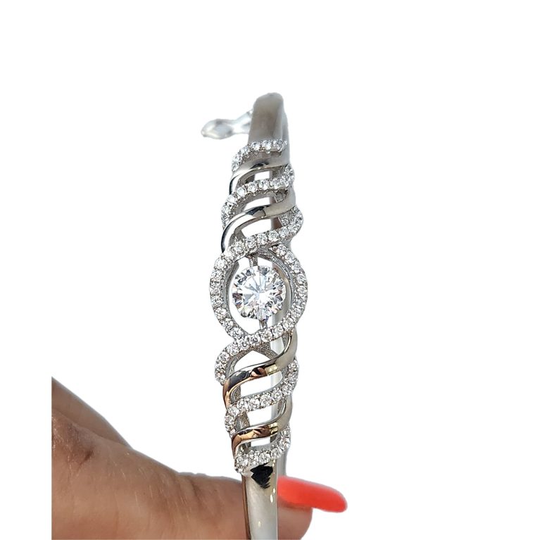 Sterling Silver Dancing Diamond (CZ) Center Stone Bangle Each Surrounded CZs