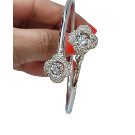 Sterling Silver Dancing Diamond (CZ) Center Stone Bangle Each Surrounded CZs